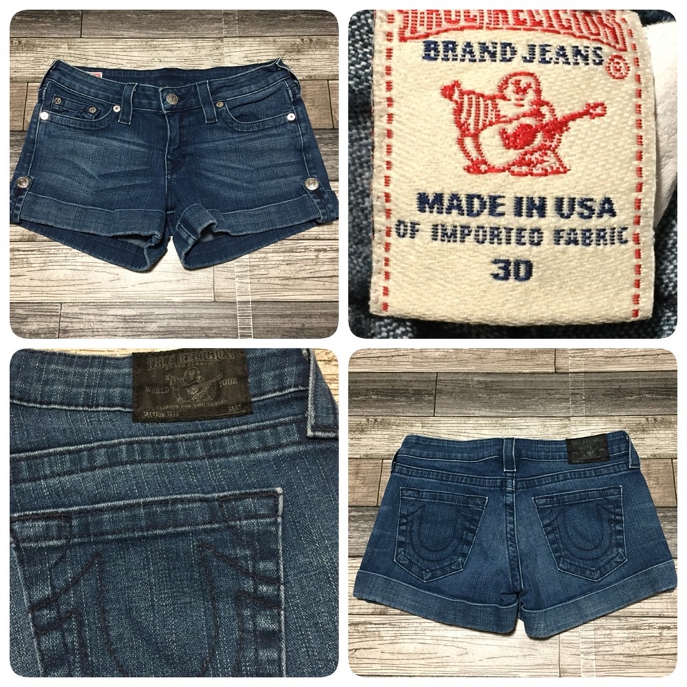 True Religion Jean Shorts Cuffed Women’s 30 Dark Wash Blue Denim (Inseam 3)
